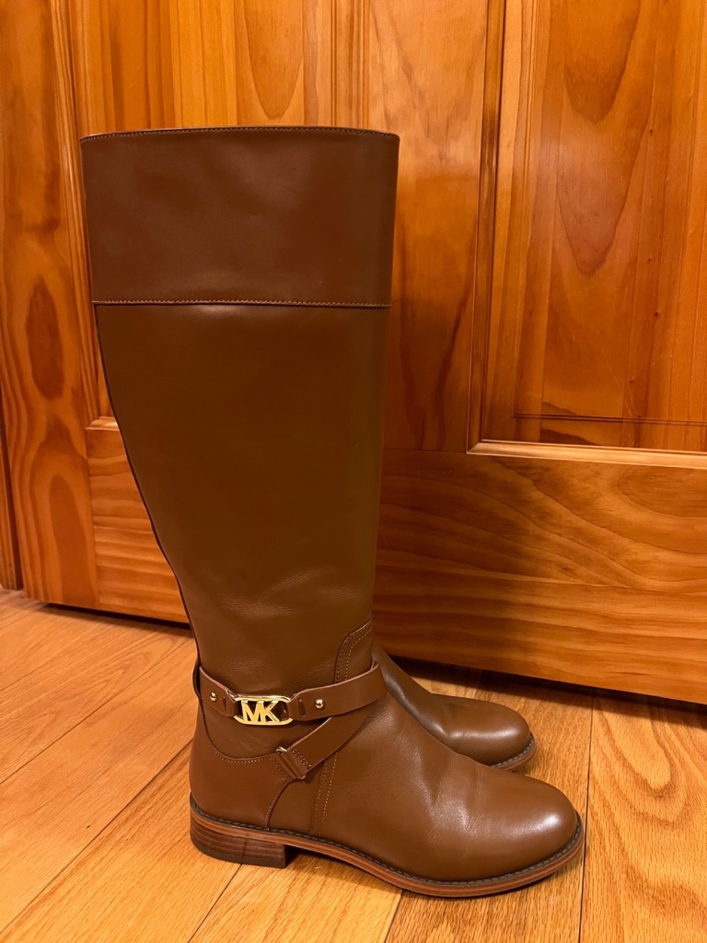 Michael Kors Kincaid Faux Leather & Logo Riding Boot in Luggage